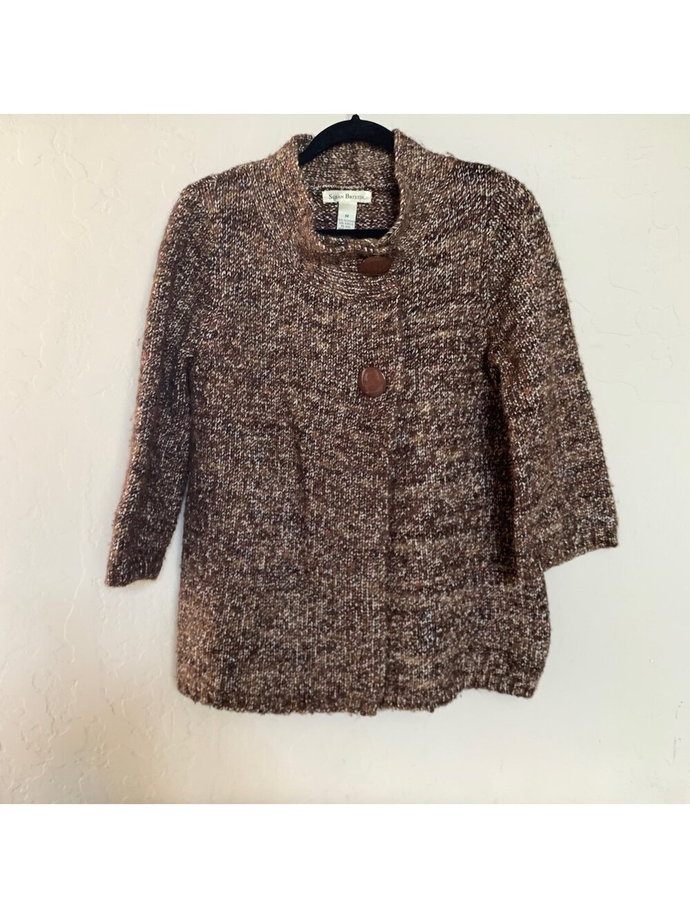 Beautiful Susan Bristol Brown Two Button Tweed Sweater/Jacket Chunky Knit Size M